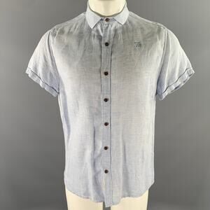 KINGSLEY Size M Blue Heather Linen Spread Collar Short Sleeve Shirt